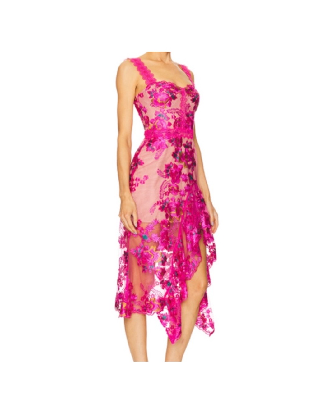 Bronx and Banco Hot Pink Floral Lace Overlay Dress - Picture 2 of 13